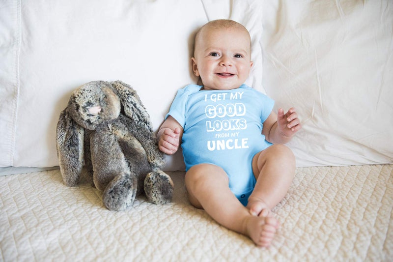 Funnwear Get My Good Looks From My Uncle - Funny Baby Essentials Bodysuit - Newborn Outfit Boy Romper (12 Months, Light Blue) - Image 2